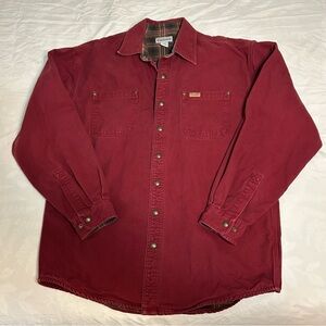 Carhartt 896 Flannel Lined Canvas Shirt Jacket L Tall LT Dark Red Snap Front Y2K